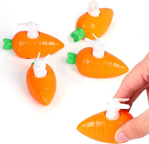 DERAYEE 5 PC Oster Hasen Spielzeugauto Kinder, Aufziehbare Osterhasen mit Karotten,Karotten-Rakete, Häschen im Möhrenflitzer,Uhrwerkspielzeug, Geburtstagparty Mitgebsel, Ostergeschenk für Kinder