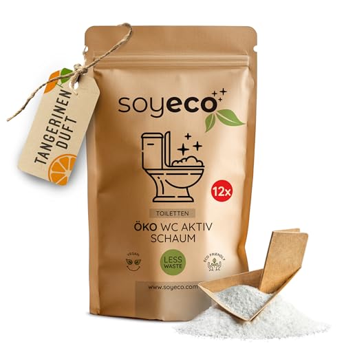 SOYECO ÖKO WC Schaum Pulver 1kg für 12 Waschgänge - WC Reiniger extra stark - entfernt kraftvoll Kalk & Urinstein, Toilettenreiniger extrem stark, WC schaumreiniger sorgt für Glanz und frischen Tanger