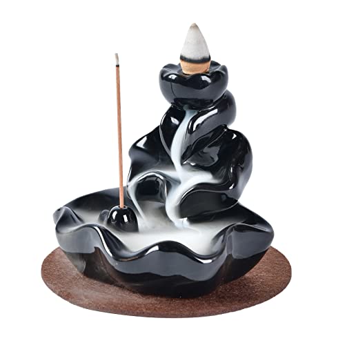 YYW Backflow Incense Burner, Handmade Waterfall Backflow , Incense Holder for Home Office Bedroom Yoga Decoration with 10 Pcs Free Cones (Lotus Leaf)