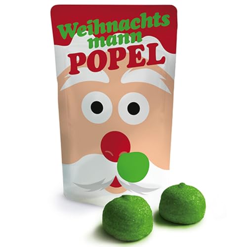 Scherzartikel | Weihnachtsmann-Popel | 18 g Schaumzucker Speckbälle | grüne Marshmallows