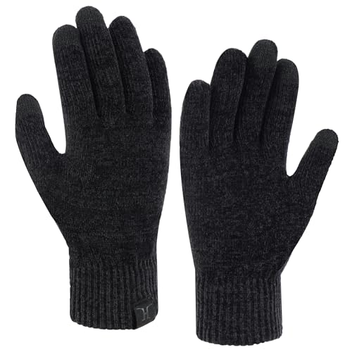Bequemer Laden Winter Warm Damen Handschuhe Chenille Touchscreen Winterhandschuhe Strickhandschuhe mit Elastisch Manschette Frauen Geschenk, Schwarz