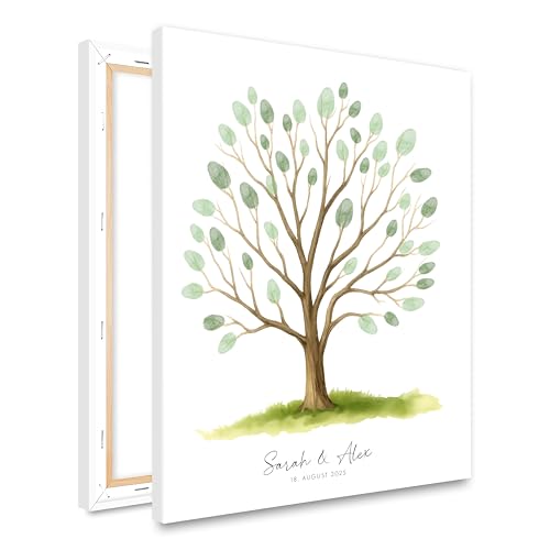 HEI Print Personalisierte Fingerabdruck Leinwand, Baum mit Namen & Datum, Hochzeitsbaum Gästebuch Alternative zur Hochzeit Geschenk für das Brautpaar, Hochzeitsdekoration, ohne Farben, 30×40 cm