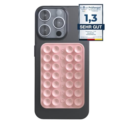 SQUIDPRO® - Silikon Saugnapf Handyhalterung, selbst-klebend, Kompatibel mit Allen gängigen iPhone- und Android Mobiltelefonen BZW. Handyhüllen, Freihändige Halterung für Selfies (Rosa)