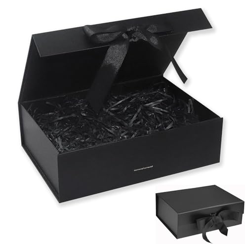 Geschenkbox mit Schleife, Geschenkbox mit Deckel, 21x17x7cm Magnetische Geschenkbox, Geschenk Verpackungsbox für Geschenke Hochzeit Weihnachten Jubiläum, Schwarz