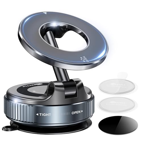 MSXTTLY Vakuum Magnetischer Handyhalterung Auto für Magsafe Autohalterung, 2026 Upgraded Vmag-S1 Handyhalterung Auto Magnet für Alle Handys, 360° Drehbar, Schwarz