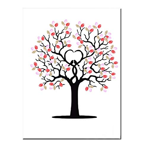 Ejoyous DIY Hochzeit Fingerabdruck Baum Leinwand Unterschrift Gästebuch mit 6 Farben Tinte Gast Unterschrift Poster Daumenabdruck-Baum für Hochzeiten Geburtstage 30x40cm Liebesbaum