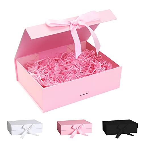 Geschenkbox Mit Schleife, Deckel und Schleifenband - Magnetische Box Mit Geschreddertem Papier für Hochzeit, Geburtstag, Weihnachten, Jubiläum