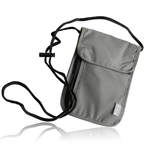 Wasserdicht Brustbeutel zum Reisen Unisex, Reisegeldbeutel, Passport Tasche, Kleine Umhängetasche DiebstahlsichereTasche, für Passport, Kreditkarten, Smartphone, Münzen und Reise Zubehör (Grau)