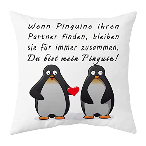 Shoppawhile Pinguin Geschenk Jahrestag für ihn sie Kissenbezug 45×45 cm Hochzeitstag Valentinstag Weihnachten Pärchen Lustige Partner