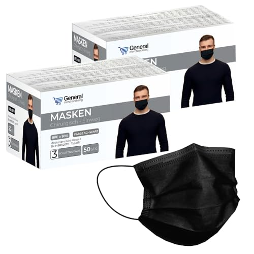 general merchandising 100 Stücke Schwarze Medizinisch Chirurgische Masken Type IIR CE-zertifizierte | OP-Masken schwarze mit verstellbarem Nasenstück
