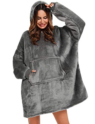YEPLINS Pullover Sweatshirt Mit Kapuze Robe Decke Hoodie Decke Sweatshirt Flanell Hoodies (Grau), Einheitsgröße