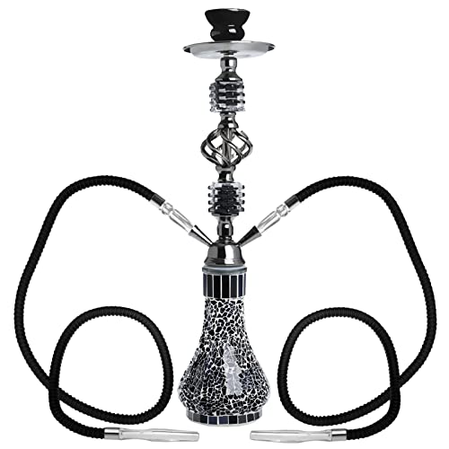 DXP-Wasserpfeifen Shisha Hookah mit 2 Schläuchen ca.55cm inkl. Kohlezange und Zubehör NEU Mosaik Hookah (Schwarz)