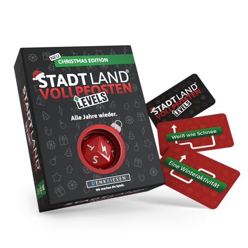 DENKRIESEN - Stadt Land Vollpfosten® Levels „Christmas Edition“ | ab 12 Jahren - ab 2 Spieler | Weihnachtsspiel für Familien | Stadt Land Fluss Reiseformat | Gesellschaftsspiel | Xmas Spiele