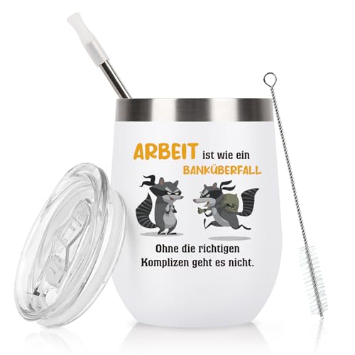 Livole Lustige Weihnachtsgeschenke für Kollegen, Kollegin, Abschiedsgeschenk Kollegen Jobwechsel, Geschenk Kollegin, Lustig Tasse mit Deckel und Strohhalm, 600ml Edelstahl Kaffeebecher to go, Weiß
