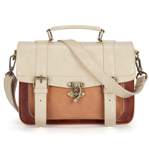 ECOSUSI Vintage Umhängetasche Frauen PU Leder Schultertaschen Umhängetasche Damen Klein Damen Messenger Bag Handtasche mit Verstellbar Abnehmbar Schultergurt Hellbraun