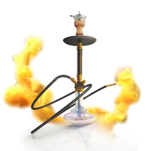 RMAN Shisha Set Aluminium Wasserpfeife 66cm Hookah Komplettset inkl. Tonkopf Kopfadapter mit 18/8 Schliff Kohlezange Edelstahl Tauchrohr - Gold