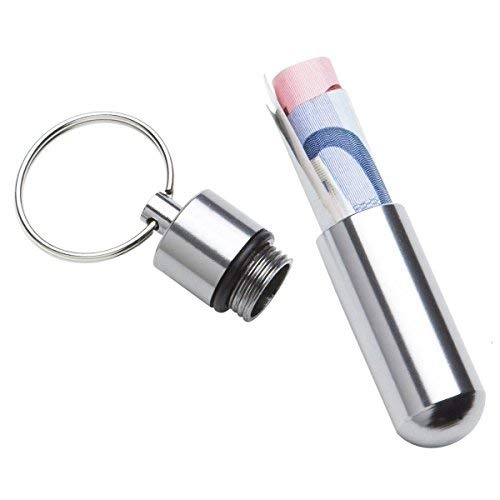 Pillen-Dose, Pillen-Box, Aluminium-Kapsel, Schlüssel-Anhänger Mini, wasserdicht, Geldkapsel Alu Minikapsel Farbe: silber, Höhe: 45mm