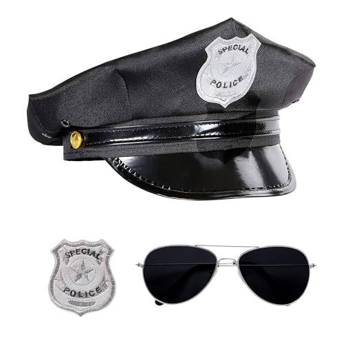 Widmann 95719 - Verkleidungsset Polizist, Hut, Brille und Dienstmarke, Mottoparty, Karneval