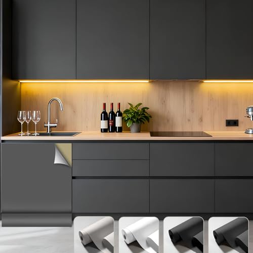 Klebefolie Möbel Dunkelgrau Matt Tapete 40 x 550 cm, Selbstklebende Folie Möbel Matt, Küchenfolie Schrankfolien, Wasserdicht Klebefolie Küche, PVC Dekofolie für Schränke, Fensterbank