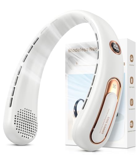 Nackenventilator, 3 Stufen Leise und Leistungsstark Bladeless Halsventilator mit LED-Anzeige, 4000mAh Akku Ventilator USB Aufladbar für 15H, Freihändige Leicht Ventilator Tragbarer für Küche,Unterwegs