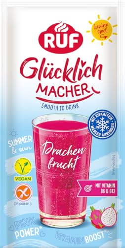 RUF Glücklichmacher Smooth to Drink Drachenfrucht, Getränkepulver mit Drachenfrucht & Erdbeere, Vitamin B6 & B12, Sommerdrink zum Anrühren, ideal für Smoothies, Bowls & Cocktails