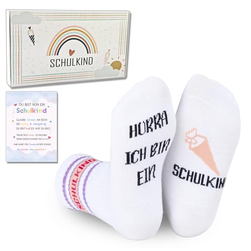 Schulkind Socken Baumwolle Schulkind 2025 Einschulung Geschenk Lustige Schultüte Füllung Schulanfang Geschenk (DE/NL/SE/PL, Numerisch, 30, 34, Regular, Rosa-Violett)