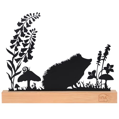 UNUS Aufsteller Igel Silhouette Herbstdeko aus Metall auf Bambus Sockel Fensterdeko