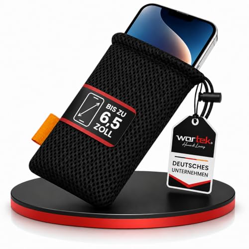 Universal Handytasche 18,5 x 9cm Handysocke für Smartphone bis 6,5 Zoll Handy Tasche - Handy Zubehör Beutel Netztasche Handytasche Nylon Mesh Tasche Netzbeutel klein Stoffbeutel schwarz