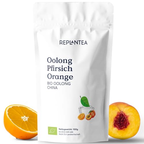 REPLANTEA Bio Oolong Tee mit Pfirsich & Orange 100g – Blauer Tee aus China – Fruchtig-Frisch & Aromatisch – 50 Tassen – Loser Tee Organisch