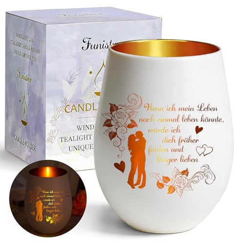 Valentinstag Teelichthalter Geschenk für Sie Freundin Valentinstagsgeschenk, Windlicht mit Gravur Ich Liebe Dich Partner Geschenke für Frauen, Jahrestag Geburtstagsgeschenk für Ehefrau (weiß)