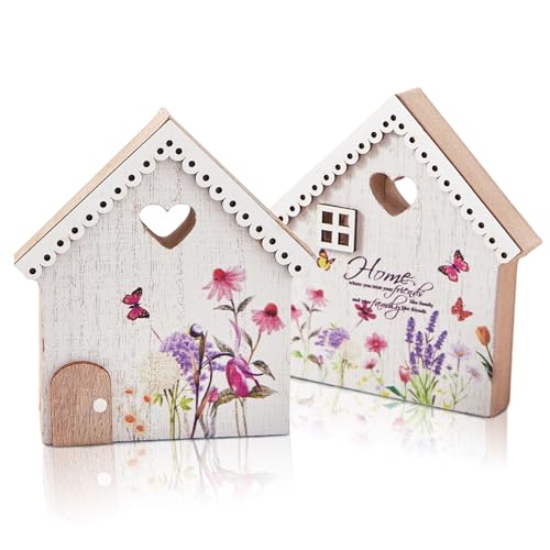 2 Stück Osterdeko Holz Deko Haus, Frühlingsdeko Tisch Ostern Deko Tisch Fensterbank Osterdeko Modern Deko Frühling Innen Easter Decoration, Ostern Tischdeko Oster Deko Innen Osterndekoration Wohndeko