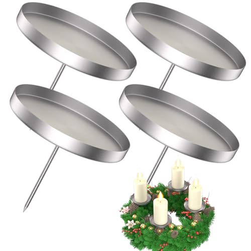 LanpoVista Kerzenhalter Adventskranz für Stumpenkerzen 4er Set: 8cm Kerzenständer Silber mit Dorn für Adventskranz Deko | Metall Kerzenhalter Stumpenkerzen | Weihnachtskranz Tisch Deko