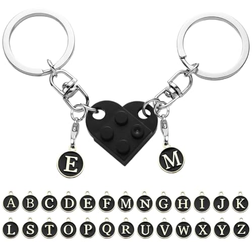 LECTNORE Schlüsselring, personalisierter Schlüsselanhänger, Herz-Schlüsselring, süßer Schlüsselanhänger, personalisierter Ziegelstein, passender Herz-Schlüsselring für Pärchen und Freunde (schwarz)