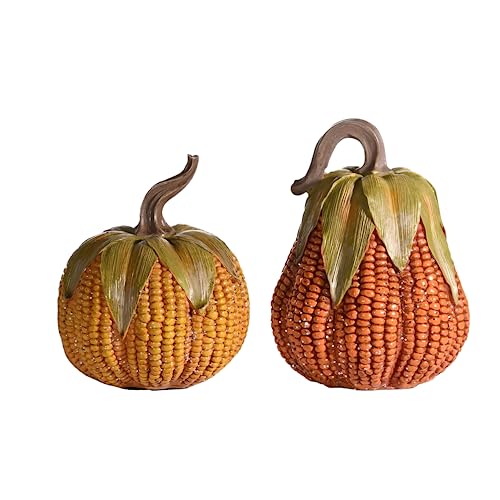 VALERY MADELYN Herbstdeko Künstlich Kürbis 2er für Herbst Halloween,Innen und Außen,Simulation Kürbisse in Maiskornmuster aus Kunstharz für Fall Decor Tischdeko,Geschenk Thanksgiving (L)