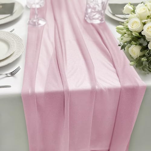 Chiffon Tischläufer Rosa 70x300cm 1 Stück, Table Runner Stoff Tischdeko, dekoratives Tischband Hochzeit für Hochzeitsdeko, Tischdeko Geburtstag, Babyparty, Küche Tisch Dekoration Drinnen Urlaub