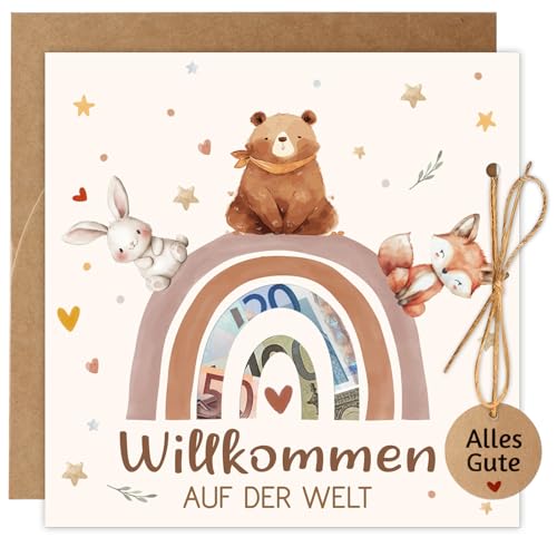 Hongma Geburt Karte Baby Geldgeschenk Glückwunschkarte mit Umschlag Geburtskarte zur Geburt Mädchen Junge Willkommen Baby Karte Boho Geld Geschenk Card für Babyparty Taufe