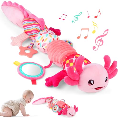 MPQMPQ Baby Mädchen Spielzeug 0-12 Monate - Säugling Sensorische Musik Gefülltes Tierspielzeug mit Rattle & Spiegel Krinke für Bauchzeit, Neugeborene Essentials 0 3 6 9 12 18 Duschgeschenke
