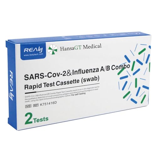 REALY Corona Schnelltest und Grippe Test für Zuhause Covid 19 & Influenza A/B Combo Rapid Test Cassette, Antigen Selbsttest für zu Hause 2 Stück（1er Pack)+E-Book (über Gesundheit)