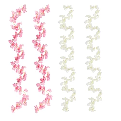 APOMOOMS 4 Stück Kirschblüten Deko Blumengirlande Künstlich Frühling Künstliche Girlande Blumen Kunstblumen Blumenranke Hängend für Hochzeit Party Garten Zimmer Bogen Wände Deko 1.8M (Rosa,Weiß)
