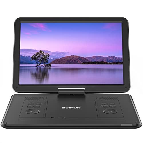 Tragbarer DVD-Player (17,5 Zoll) mit großem 15,6-Zoll-HD-Bildschirm, 6 Stunden Akkulaufzeit, unterstützt USB/SD-Karte/Sync-TV und mehrere Disc-Formate, Lautsprecher mit hoher Lautstärke, Schwarz