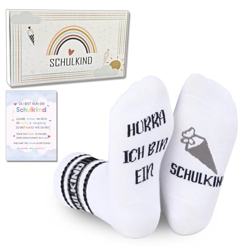 ENSTAB Schulkind Socken Baumwolle Schulkind 2025 Einschulung Geschenk Lustige Schultüte Füllung Schulanfang Geschenk (DE/NL/SE/PL, Numerisch, 30, 34, Regular, Schwarz-Grau)