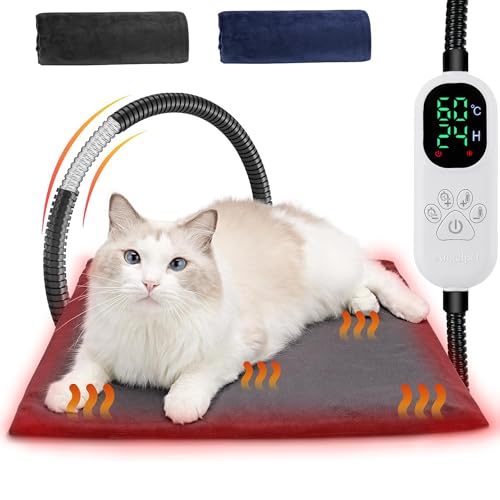 Angelpet Haustier Heizkissen M 45x45cm – Heizdecke für Hunde & Katzen, 30–60 ℃ Temperatur & 14 Timer (0–12H/24H), Hunde Heizmatte mit Auto Screen-Off, bissfestem 1,8 m Kabel, 2 waschbaren Bezügen