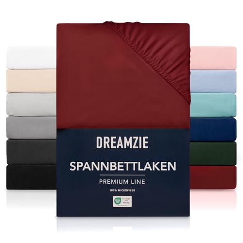 Dreamzie Spannbetttlaken 90x200 cm - Hoher Steg bis 33 cm - 100% Mikrofaser - Burgunderrot - Schadstoffgeprüft (Oeko TEX), Bettlaken mit Gummizug