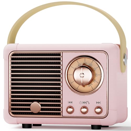 Bluetooth Lautsprecher Klein Retro Tragbarer Party-Lautsprecher für drinnen und draußen Kawaii Deko,Kinderzimmer Deko,Coole Sachen Geschenke für Mädchen Junge Kinder Teenager Frauen Freundin(Rosa)