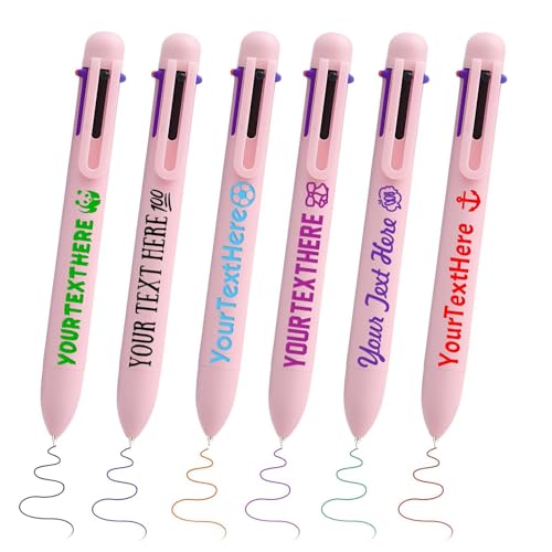 6-in-1 Kugelschreiber Personalisiert mit Name Logo Personalisierte 6 Farben Stifte Kugelschreiber Geschenk für Schulbedarf Office Studenten Kinder Lehrer Krankenschwester, Rosa