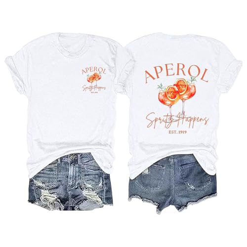 Aperol Spritz Tshirt Damen, Lustiges Freizeitshirt T-Shirt Hallöchen Aperölchen Kostüm Karneval und Fasching mit Cocktail Druck Leicht Top Casual Bluse Stilvolle Fun-T-Shirt Oberteile