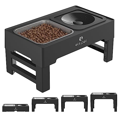 ELS PET Faltbarer Hundenapf: 2-in-1 Auslaufsicher Wassernapf mit Edelstahl Futternapf für Hunde, 4 Höhenverstellbarer Napfständer für Große Mittelgroße Kleine Hunde, Idee für Innen & Draußen & Auto