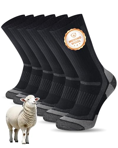 SockWaddles Merino Wandersocken Herren Damen, Atmungsaktiv Thermosocken Trekkingsocken, Merinowolle Warme Wintersocken, Gepolstert Outdoor Socken Sportsocken Anti-Blasen Arbeitssocken 3 Paar