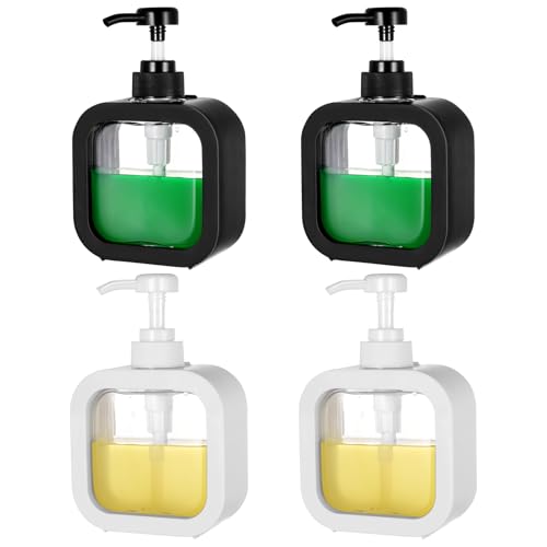 Aoyfuwell 4 Stück Seifenspender Set, 300ML Pumpspender Dusche, Duschgelspender, Leere Shampoo Flaschen zum Befüllen, Duschgel Spender, Spüli Spender Küche Bad Soap Dispenser(Schwarz, Weiß)