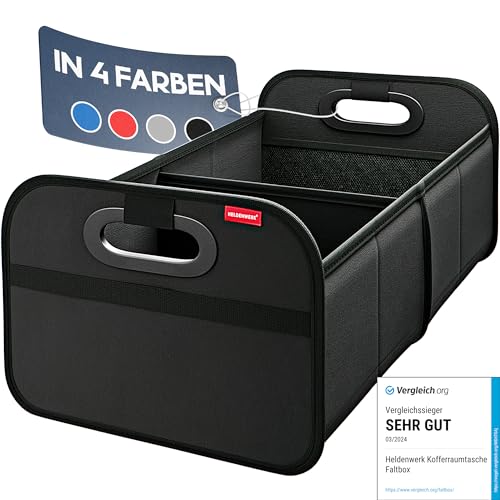 HELDENWERK Auto Kofferraumtasche faltbar & stabil - Kofferraum-Organizer Einkaufstasche zur praktischen Aufbewahrung - Auto Faltbox, Kofferraumbox (Schwarz)